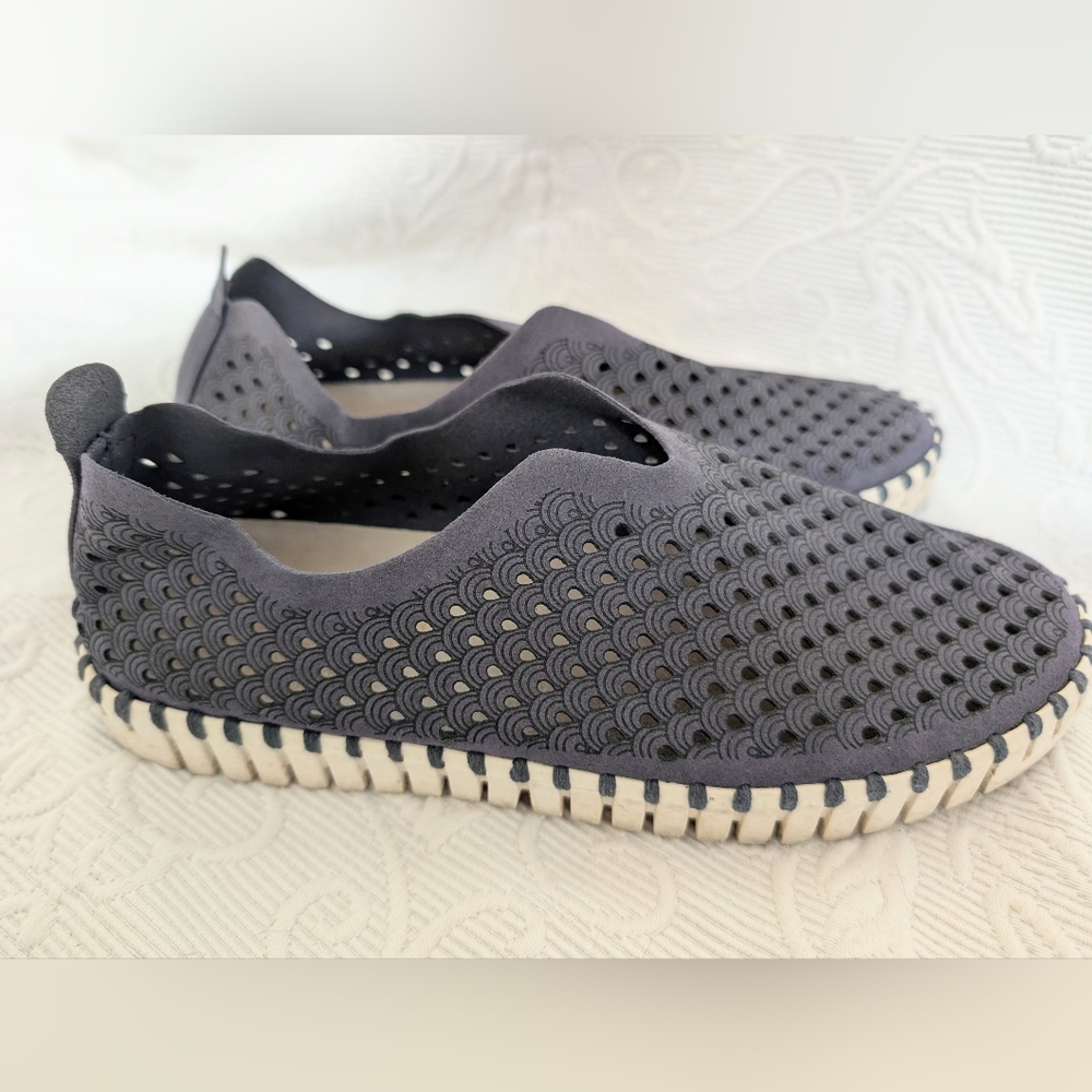 Ilse Jacobsen Tulip Slip-On Shoes Navy Blue Perforated Comfort Flats EU 39